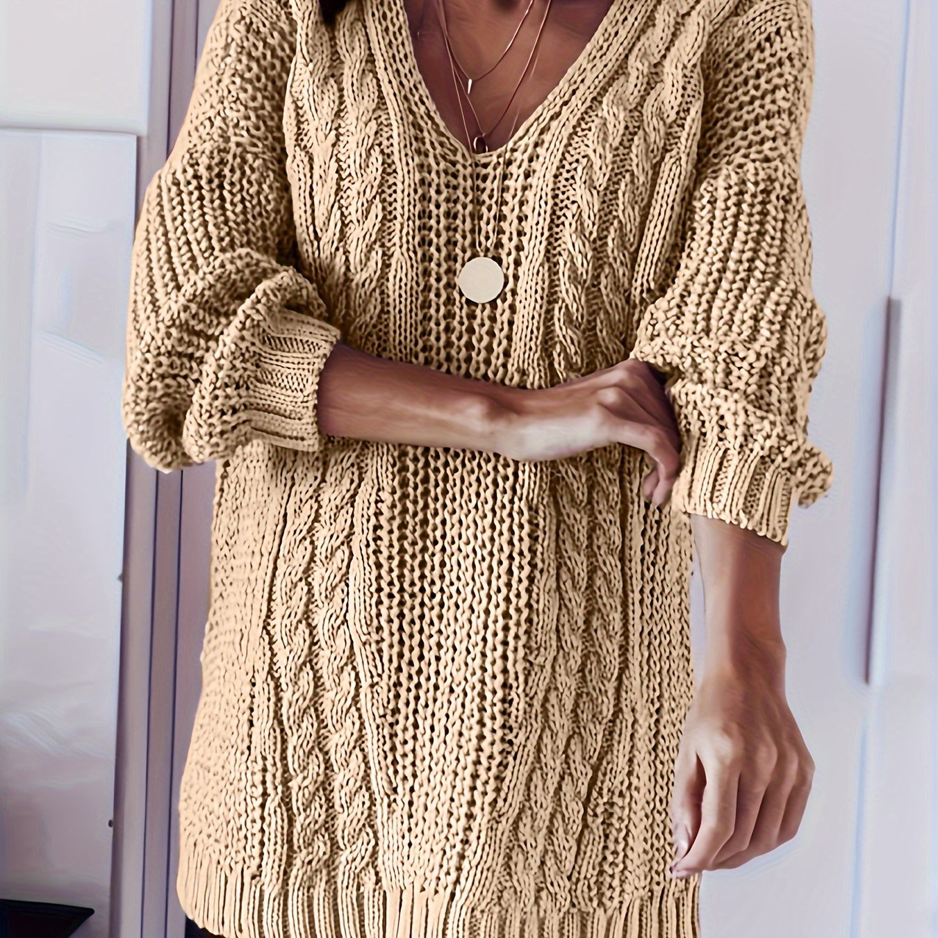 Women's Plus Size V-Neck Sweater Soft Stretchy Solid Color Pullover
