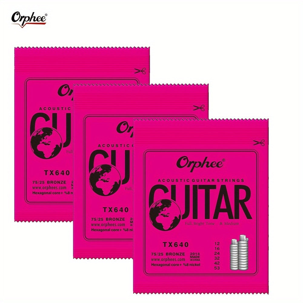 Набор струн для акустической гитары из фосфорной бронзы 0,25-1,34 мм, 3 упаковки, полный тональный диапазон