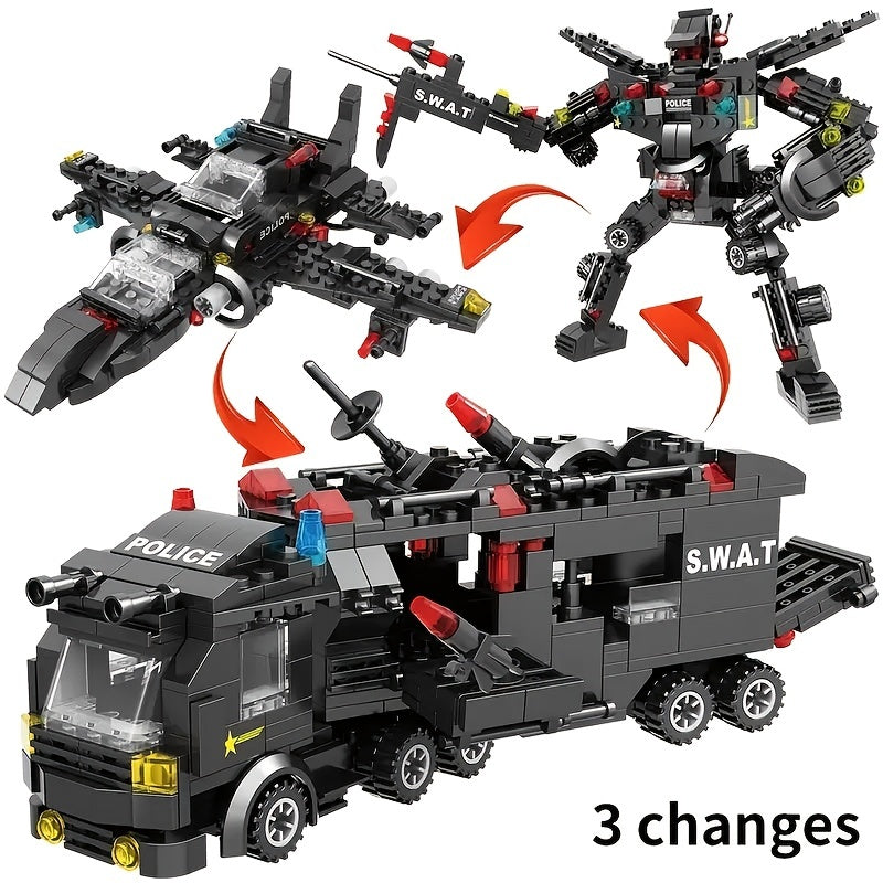 Building Blocks Toy Swat Police Robot Car for Kids Age 6+ Black Educational Toy