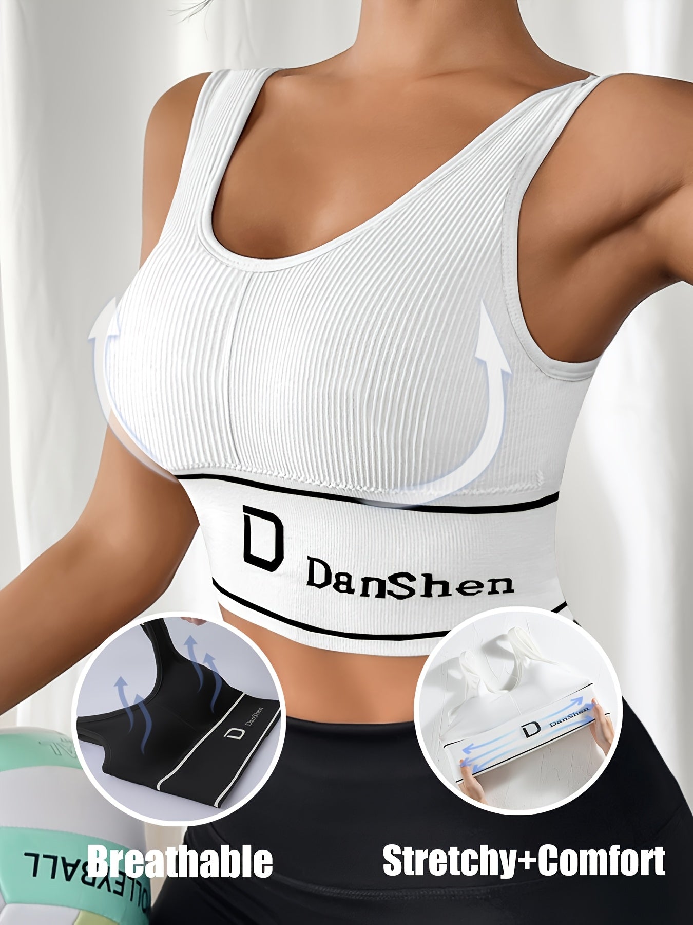 Plus Size Sports Bras Women Removable Pads Ribbed Elastic Yoga Running Set