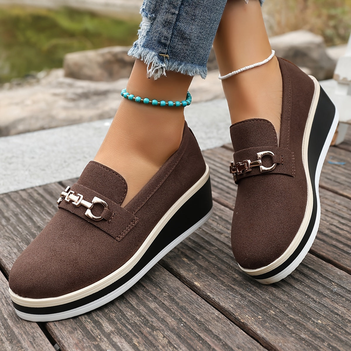 Women’s Mid-Top Platform Sneakers Casual Slip-On Flat Shoes Beige