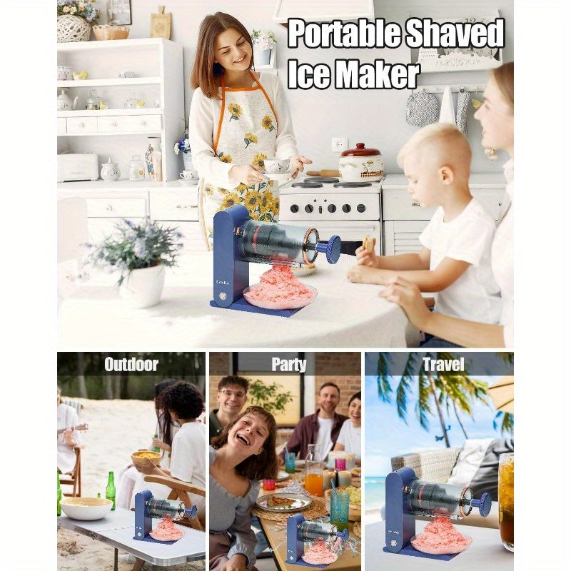 Enleber USB Rechargeable Shaved Ice Cone Machine with Stainless Steel Blades, 2 Reusable Ice Molds. Ideal for Home Kitchen & Camping. Durable and Modern.