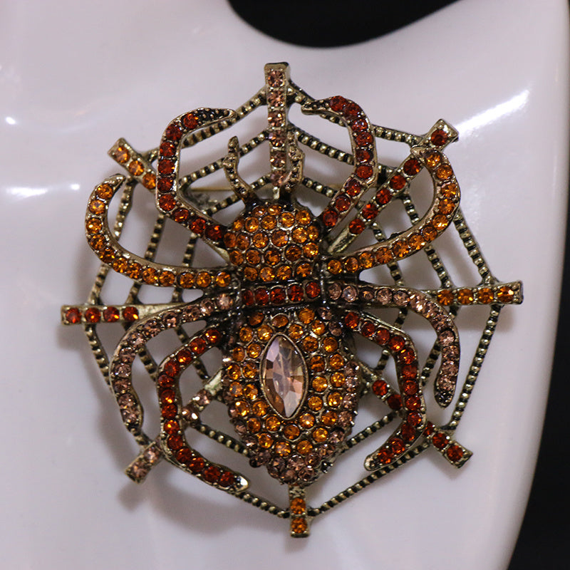 Women’s Silver Spider Brooch with Rhinestones Oversized Jewelry Accessory
