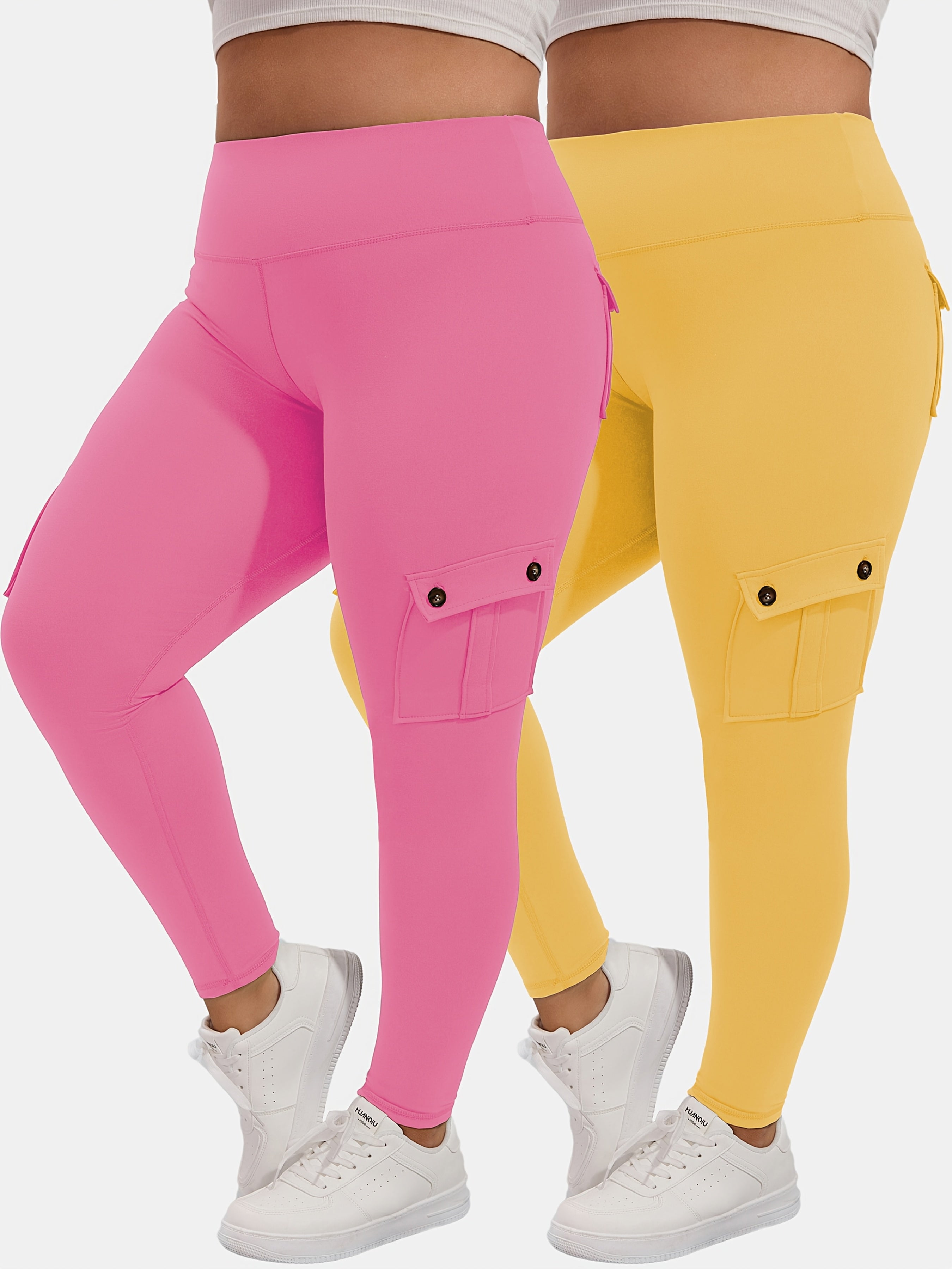 Ayollar uchun sport legginslari yuqori bel, qorin nazorati, namlikni olib tashlovchi, yugurish va yoga uchun, qora, 2 ta paket