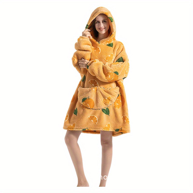 Hooded Fleece Blanket Robe for Adults Cozy Wearable Lounge Wrap