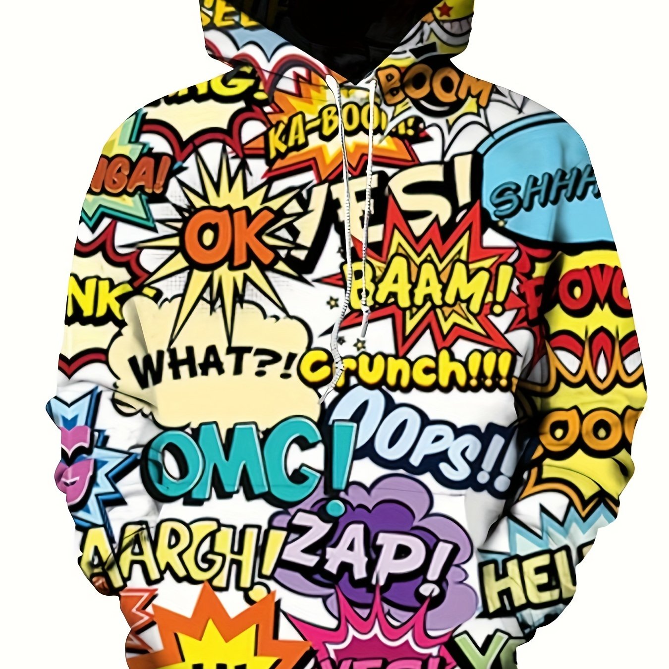Men's Retro Comic Style Graphic Hoodie with Superhero Print Long Sleeve Fall Winter