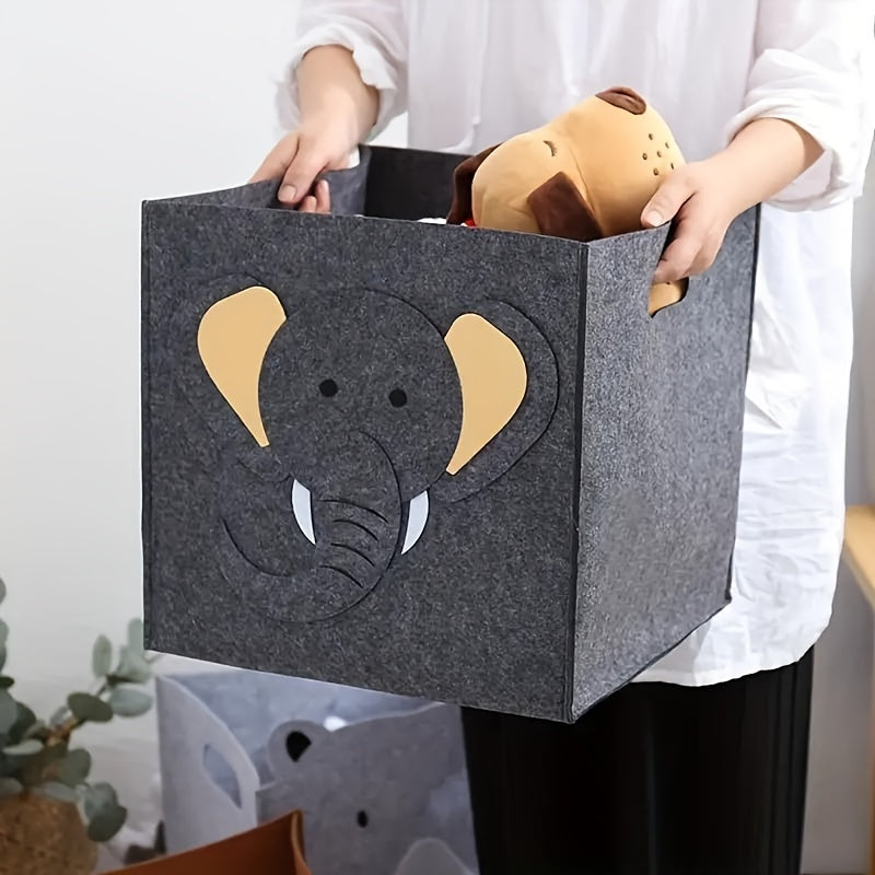 Felt Folding Storage Baskets with Elephant and Tiger Cartoon Design for Toys Laundry and Household Organization