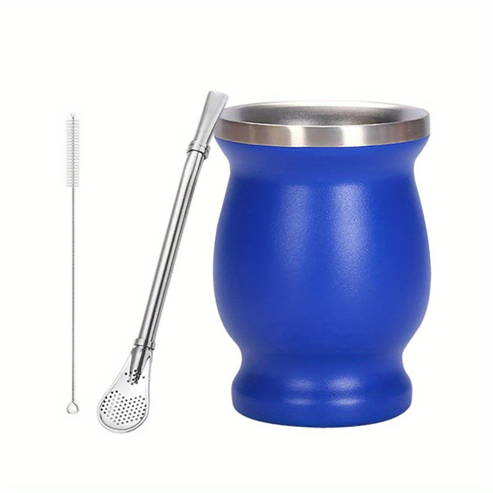 8oz Stainless Steel Yerba Mate Set with Bombilla Straw and Brush for Gifting