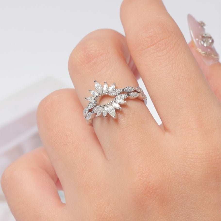 Ayollar uchun Moissanite to'y uzuklari, 5 ta tosh, ot ko'zli kesim, sterling kumush, 18K oq oltin bilan qoplangan