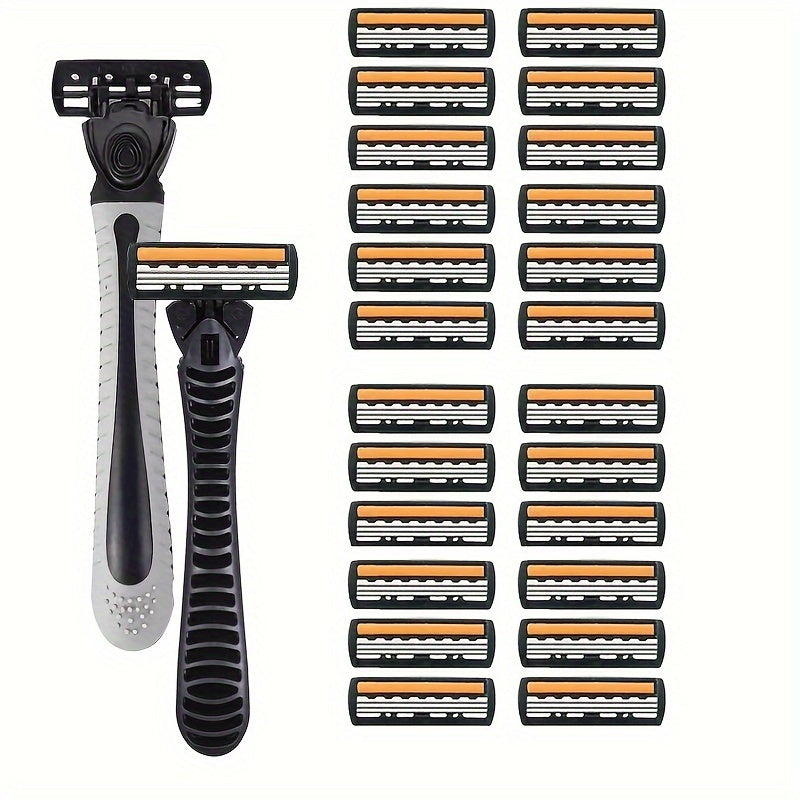 Men's Stainless Steel 3-Layer Manual Razor Set with Refill Options for Face Care