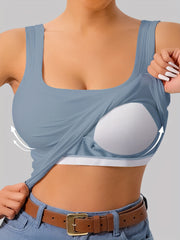 Large U-Shape Vest for Women with Built-In Coaster Ribbed Bottoming Casual Sleeveless Knit Top