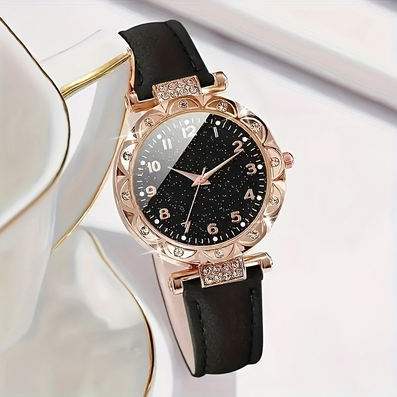 Women's Watch Set with Starry Sky Quartz Watch and Jewelry Oval Pendant