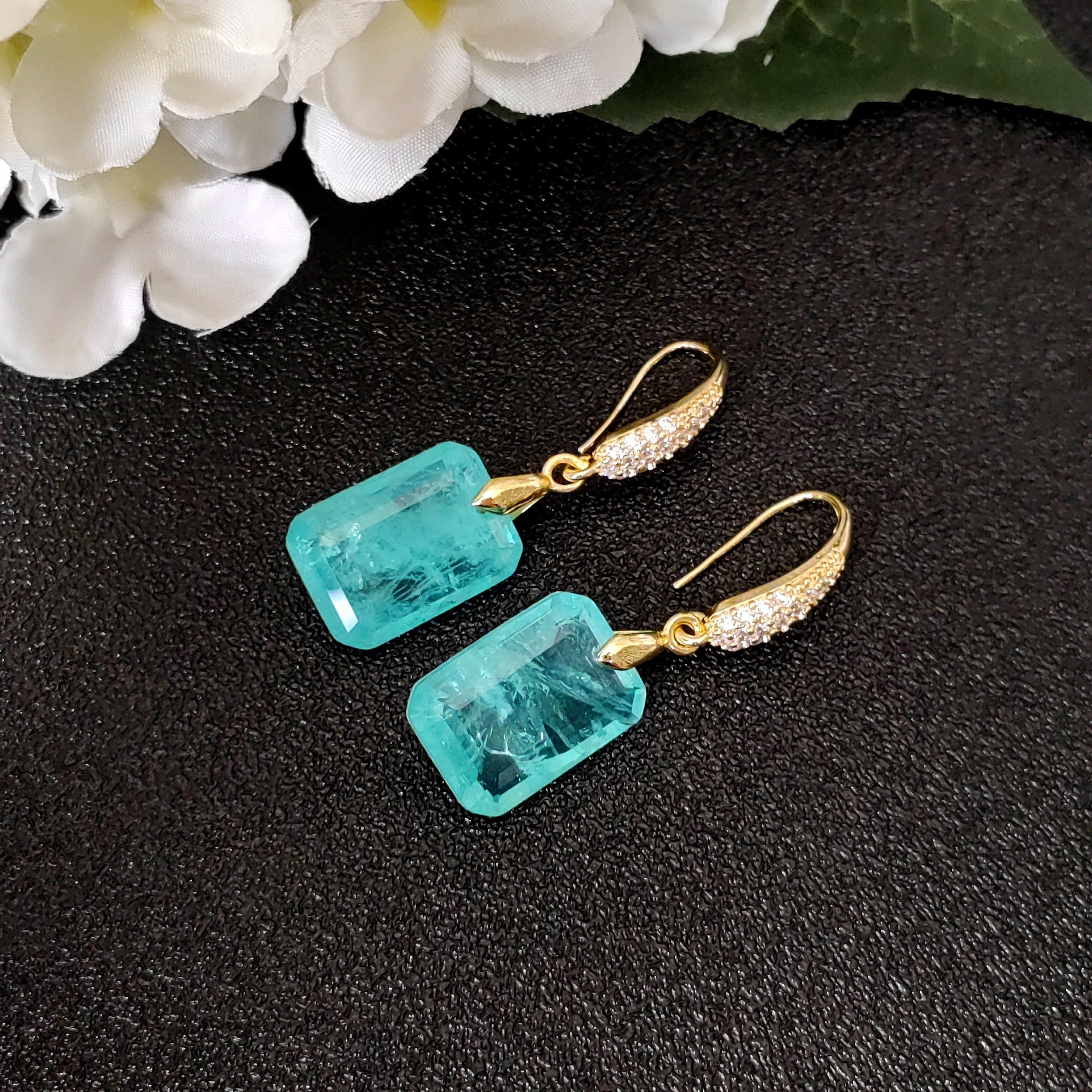 Women Jewelry Set Paraiba Blue Necklace Earrings Ring Elegant Textured Accessories