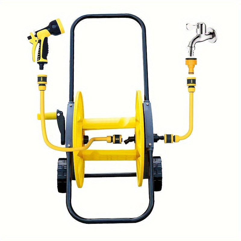 Тяжёлая садовая тележка для шланга с вращающейся ручкой для хранения и транспортировки