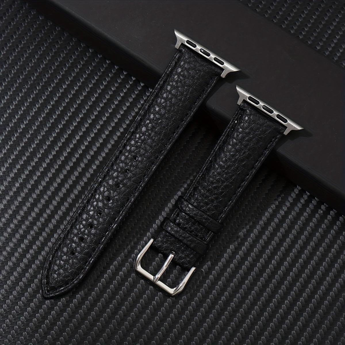 Navy Blue Synthetic Leather Watch Band for Apple Watch with Stainless Steel Clasp Compatible with Series 3-9