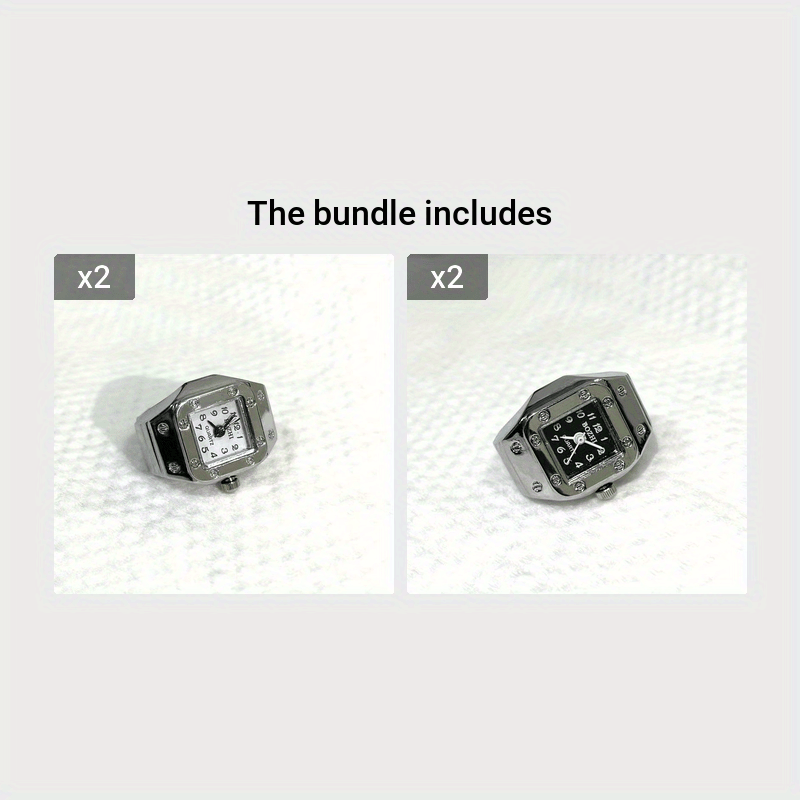 Unisex Square Mini Finger Ring Watch with Quartz Movement Punk Style Accessories
