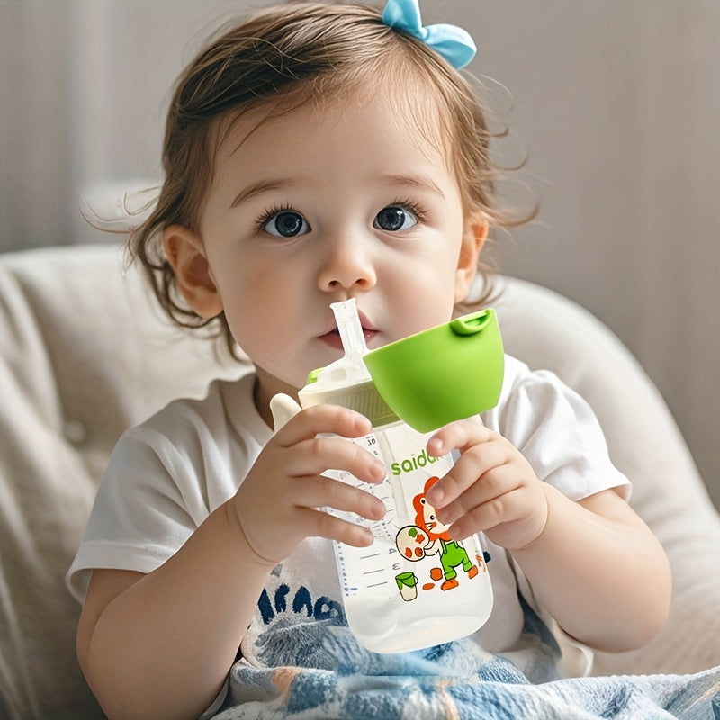 10oz Leak-Proof BPA-Free Silicone Feeding Bottle with Straw for Kids