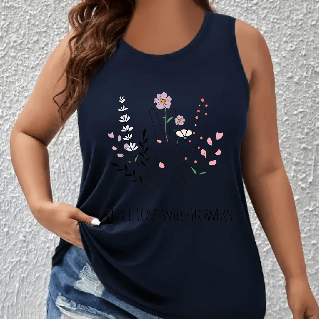 Plus Size Floral Print Tank Top Breathable Sleeveless Shirt for Women