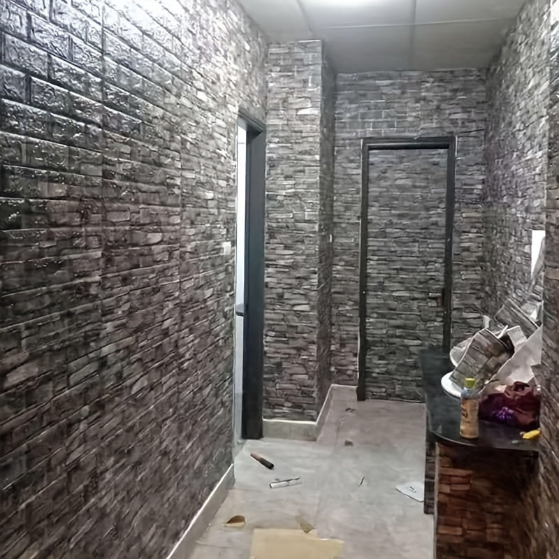 Self-Adhesive Wallpaper Wall Covering Brick Stone Wood Pattern Washable