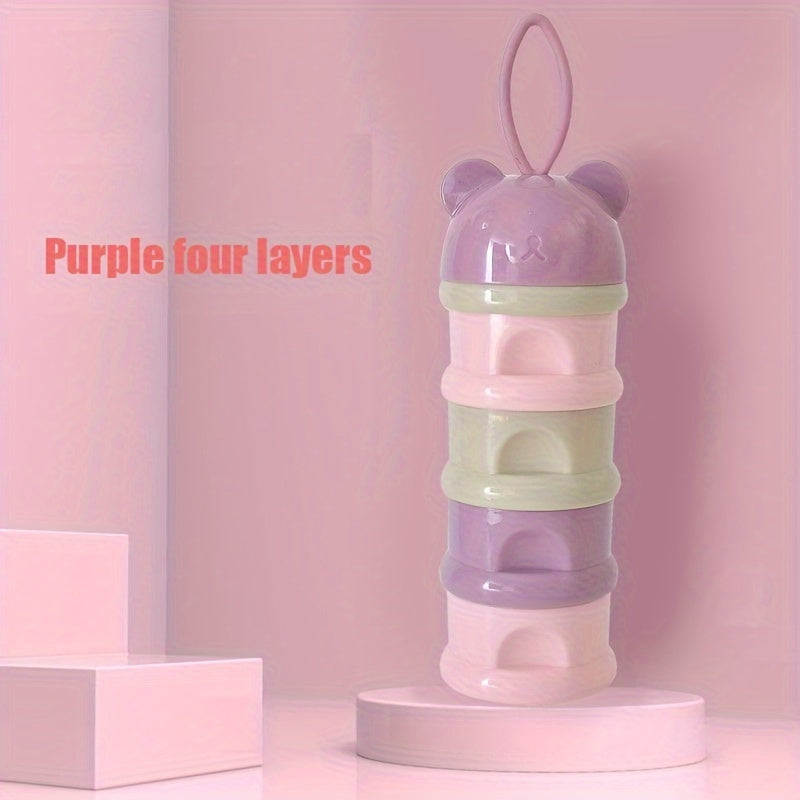 Caja de almacenamiento para snacks con diseño de oso de dibujos animados, de cuatro capas, reutilizable