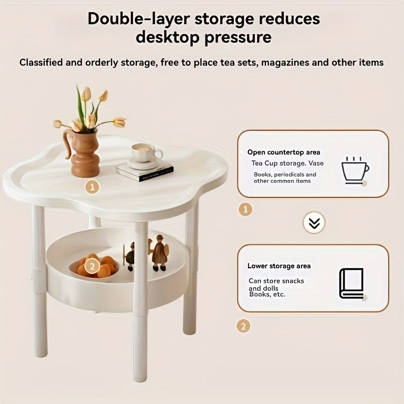Modern Minimalist White Plastic Round Coffee Table with 2-Tier Storage