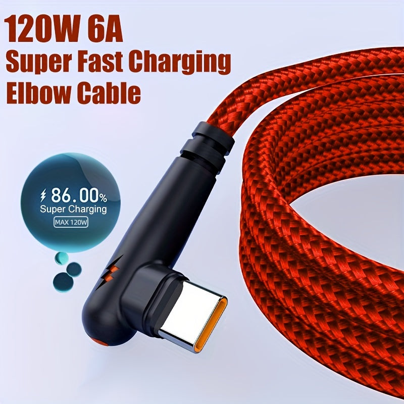 USB-C 90-Daraja Burchakli Kabel Tez Zaryadlash va Ma'lumot Uzatish uchun Samsung, Xiaomi, Redmi, Huawei va boshqalar. O'yin va Avtomobil zaryadlash uchun Telefon Zaryadlash Kabeli.