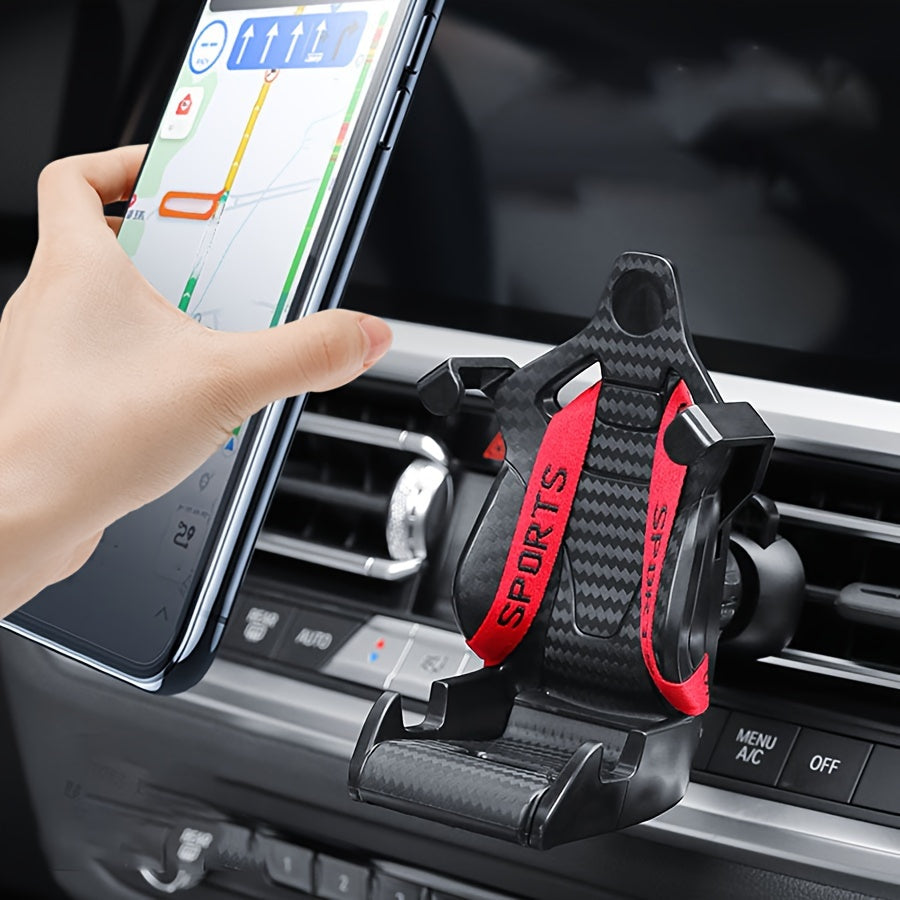 Car Phone Holder Carbon Fiber Racing Seat Style Rotatable Waterproof Air Vent Mount