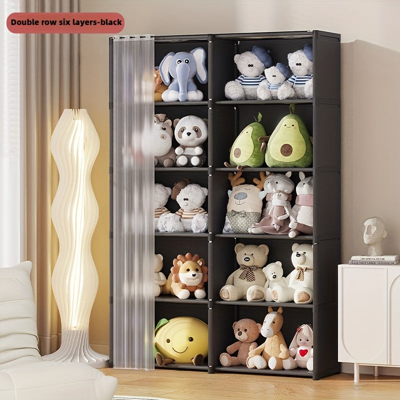 White Wardrobe with 6 Shelves and Coat Rack for Bedroom and Living Room Storage