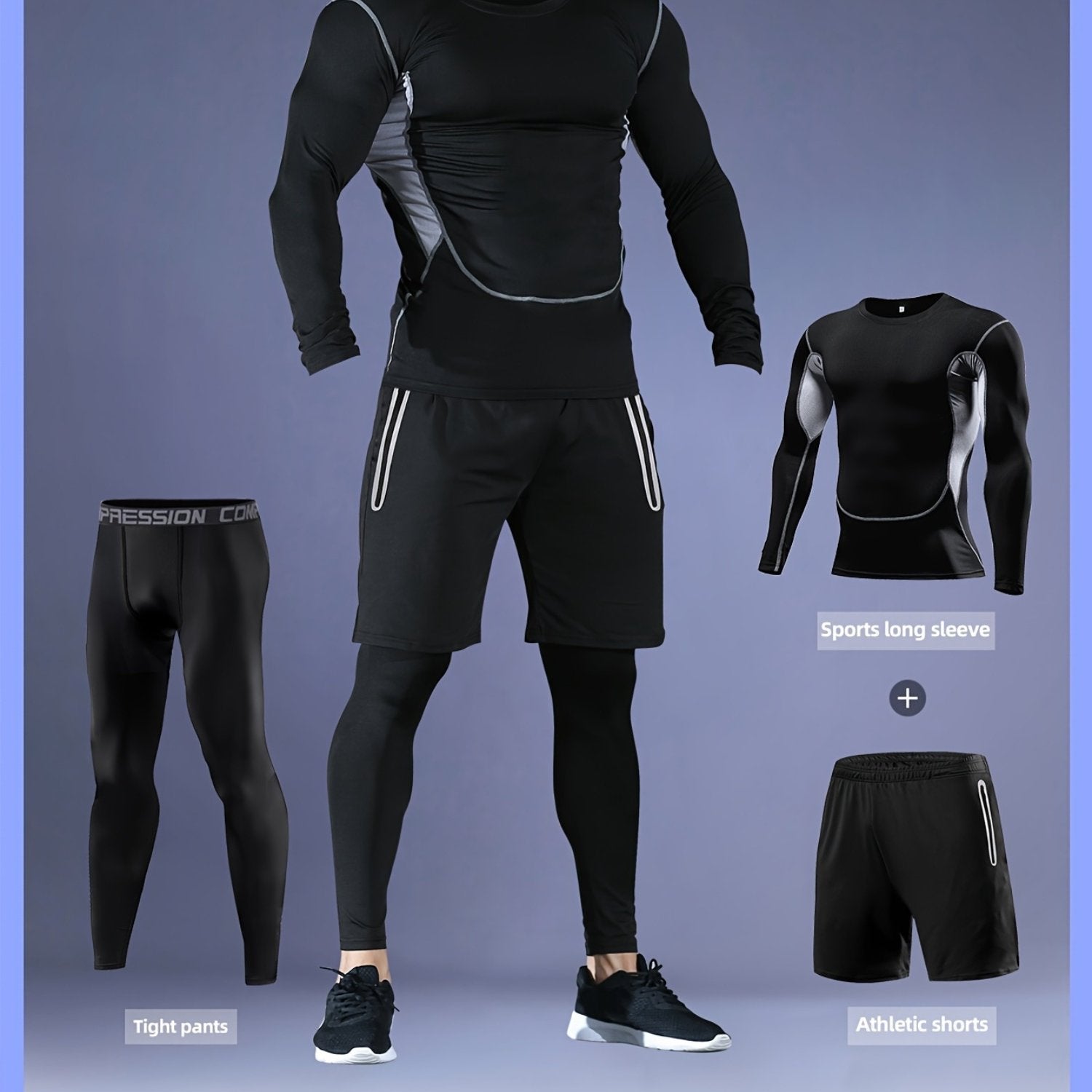 Men's Athletic Set Long Sleeve Mesh Top and Skinny Fit Polyester Spandex Pants for Running Basketball Hiking Training