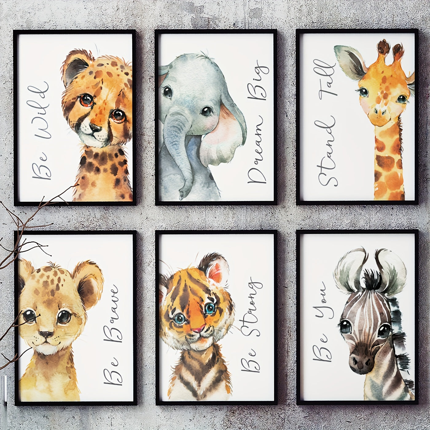Conjunto de 6 impresiones de arte en acuarela de animales para pared, guepardos, elefantes, cebras, para decoración de sala de estar y dormitorio