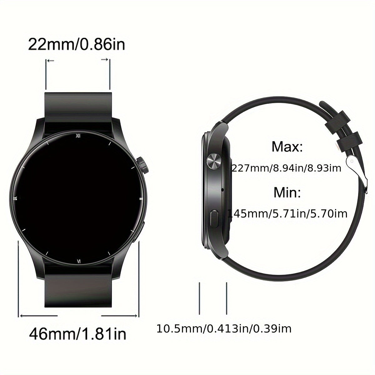 Men's Smartwatch Touch Screen Wireless Connectivity 1.39 Inch Silicone Band
