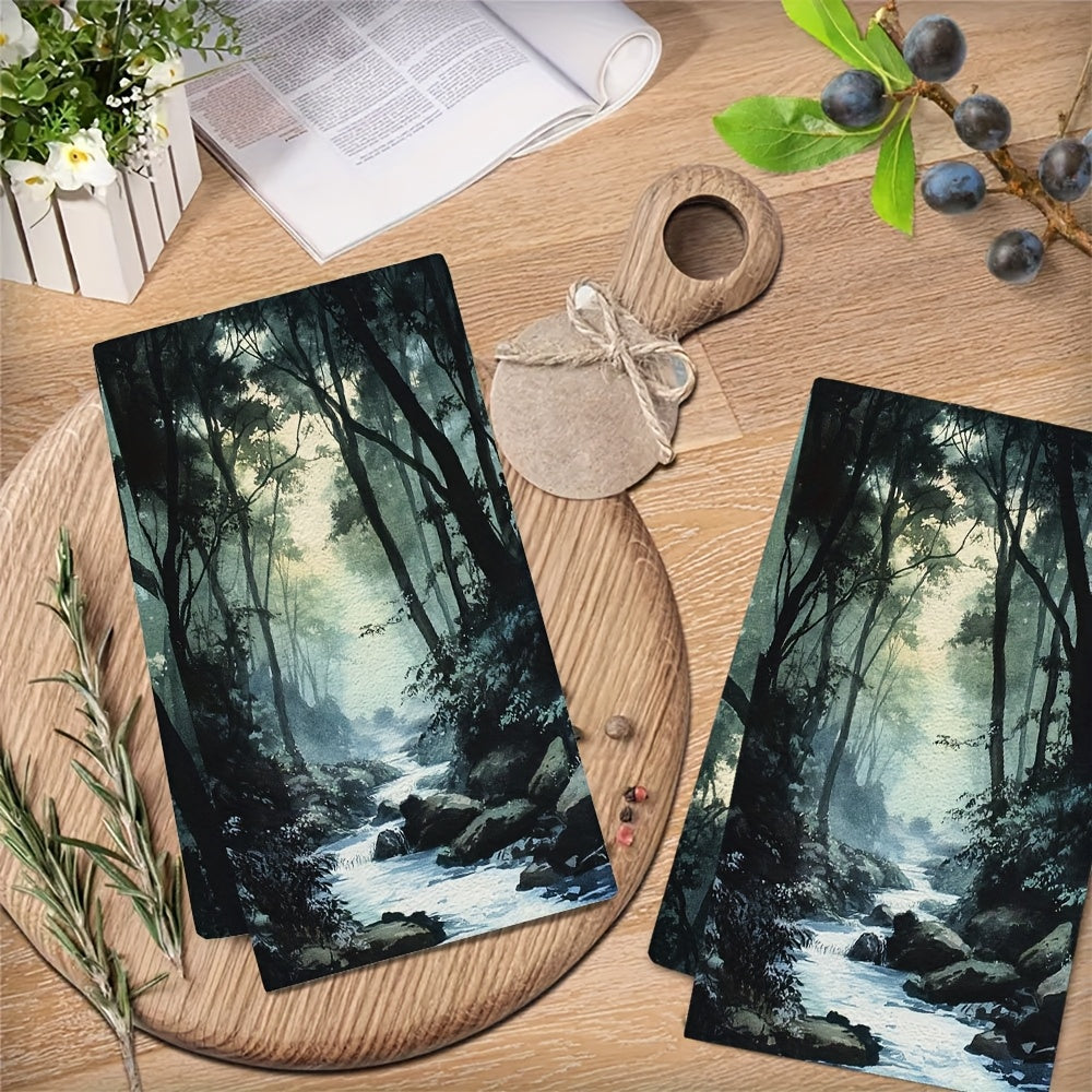 Set of 2 River-Inspired Kitchen Towels 16x24 Inches Highly Absorbent Dish Towels
