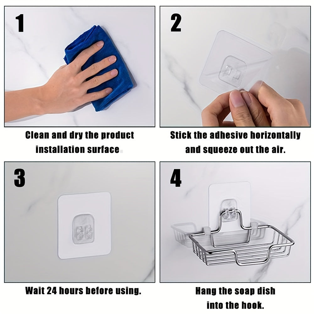 Stainless Steel Wall-Mounted Soap Dish Holder No Drilling Black Silver Bathroom Kitchen