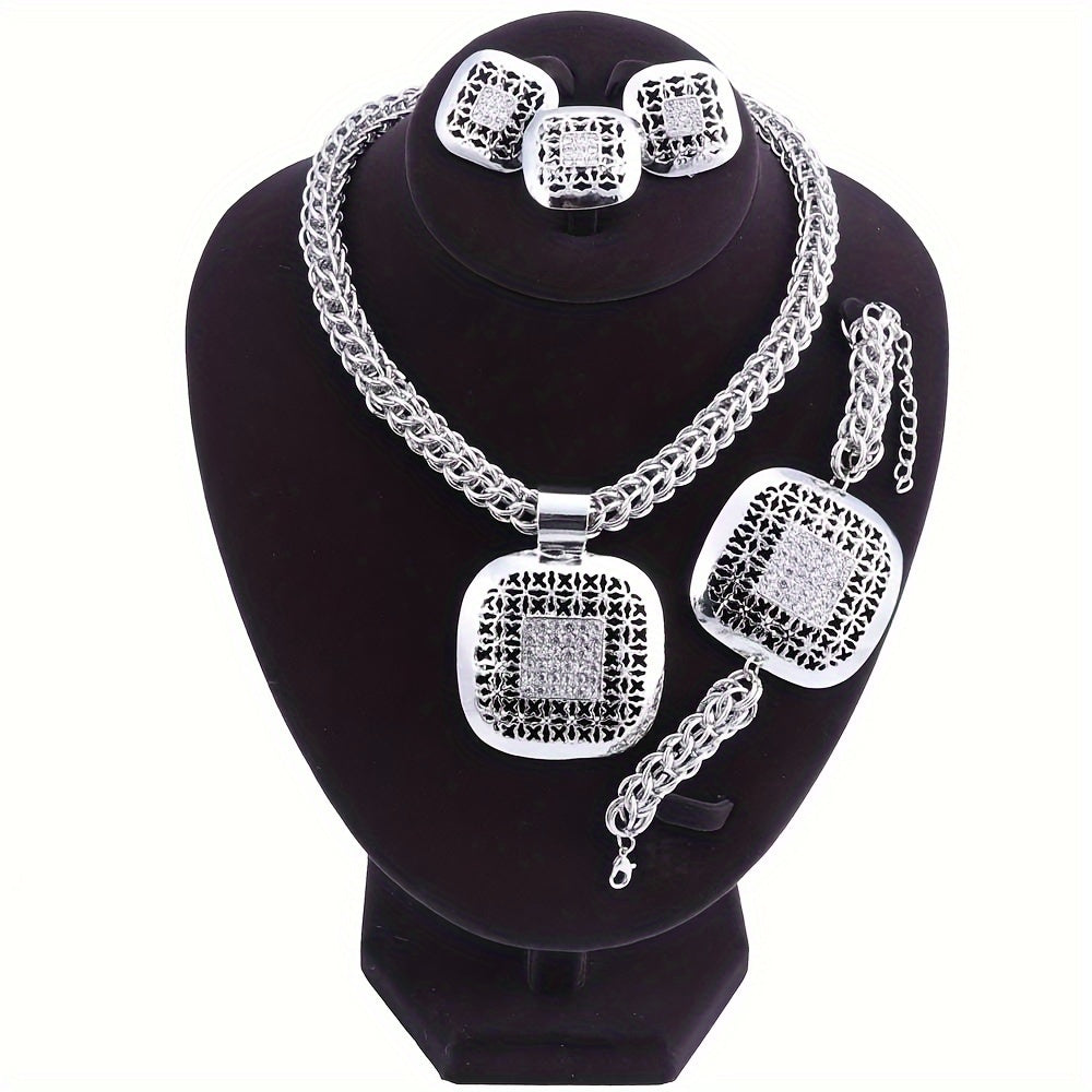 Gold Water Diamond Square Jewelry Set for Bridesmaids Wedding Gifts