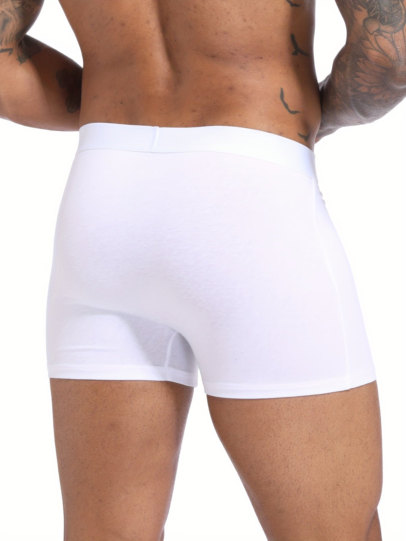 Men's White Boxer Shorts 5 Pack Polyester Blend Elastic Waist Breathable Durable
