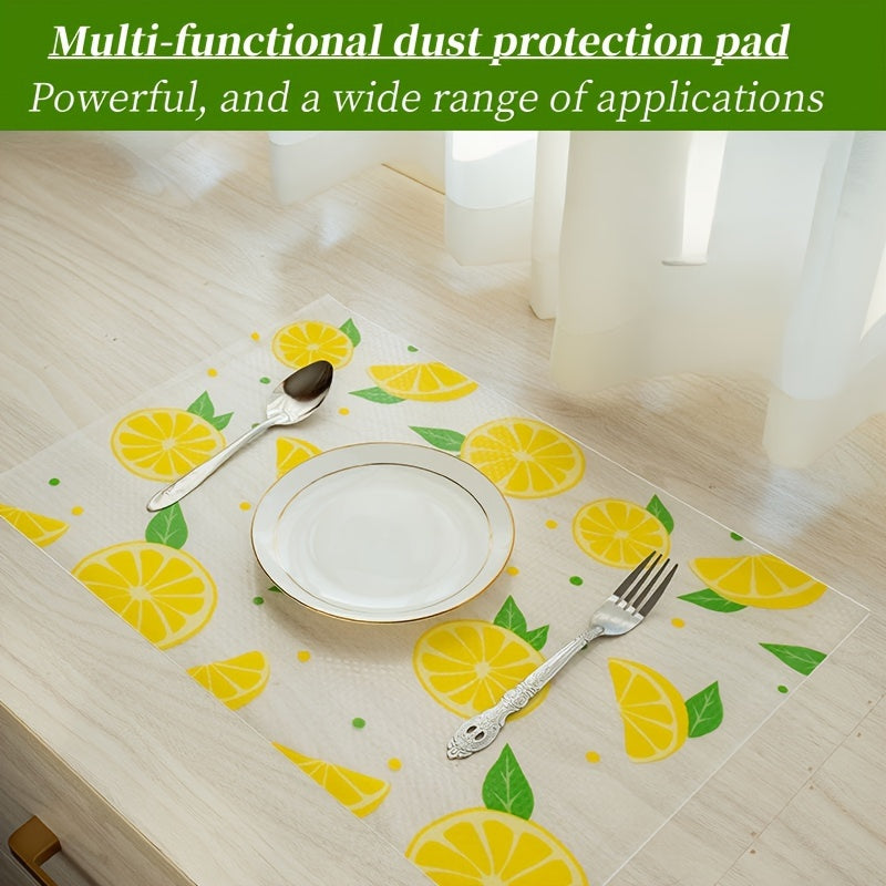 Vinyl Kitchen Cabinet Liner with Lemon Pattern Moisture Waterproof Dustproof Non-Slip Multi-Purpose Shelf Drawer Fridge Mat