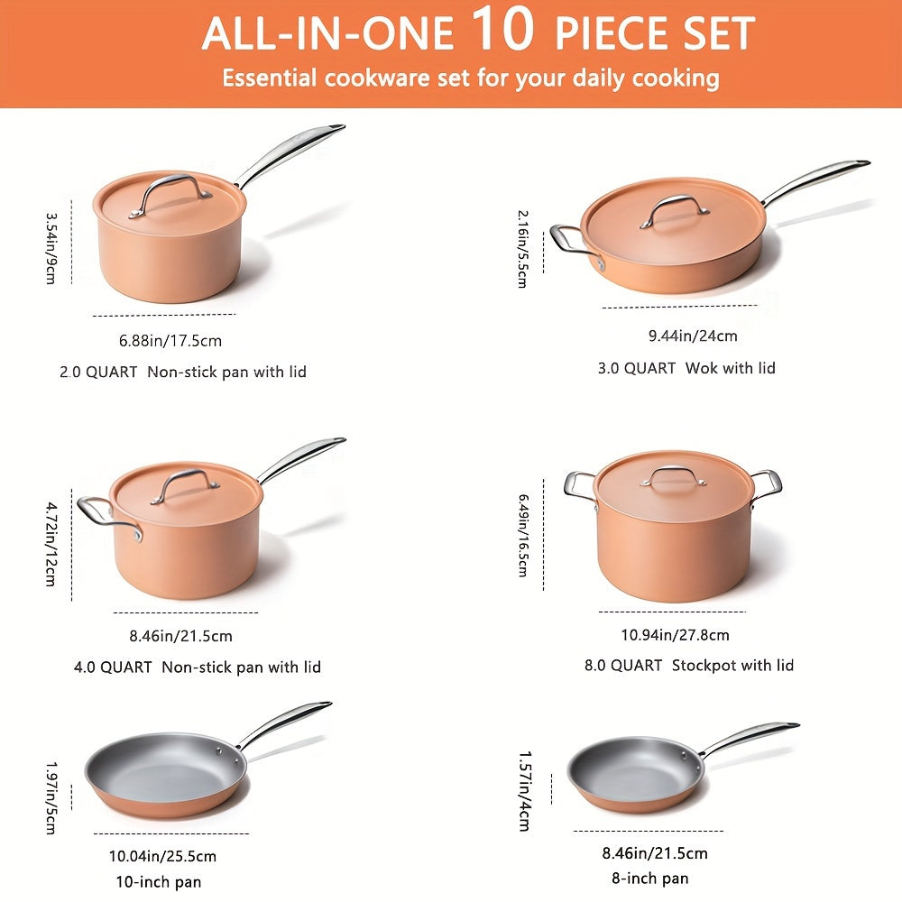 Набор кухонной посуды Zivi Cook из 10 предметов из нержавеющей стали, антипригарные кастрюли и сковороды, идеальные для газовых и индукционных плит, долговечная коллекция кухонной посуды.