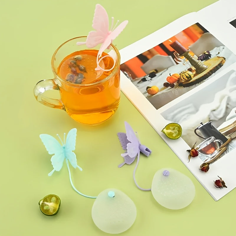 Infusor de té de silicona en forma de mariposa, reutilizable, para hojas sueltas, para hogar y restaurante