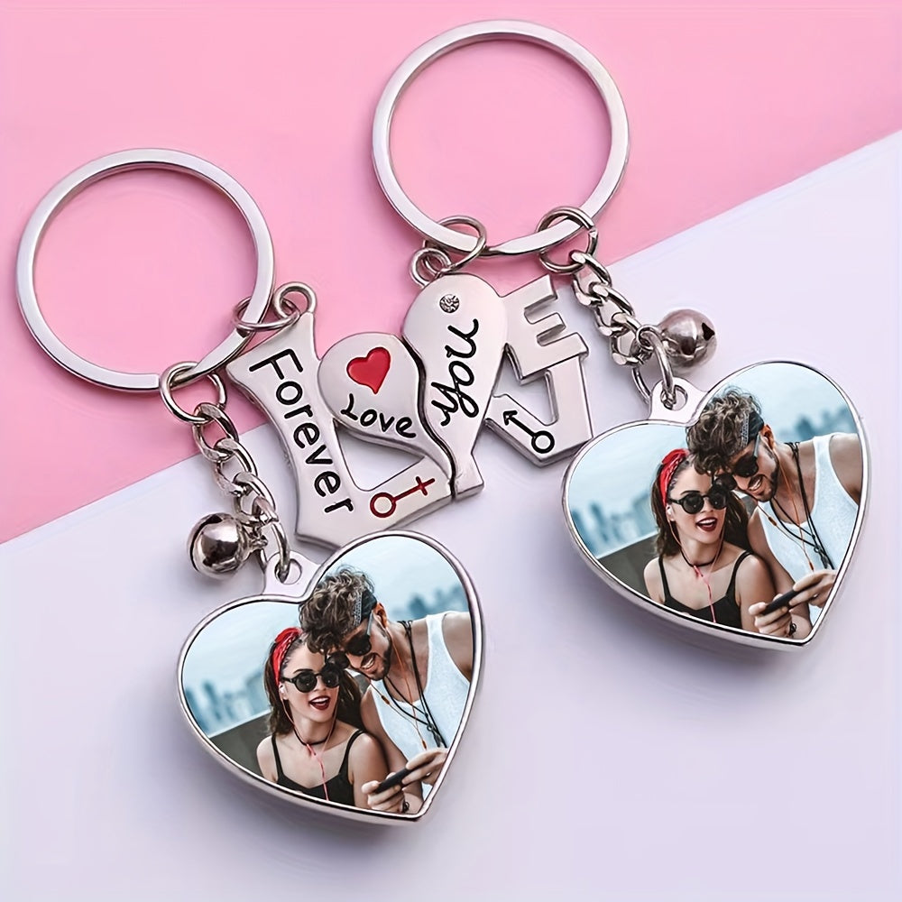 Customizable Couple Keychain with Personalized Photos Heart-Shaped Love Charm Durable Metal Gift for Weddings Anniversaries Valentine