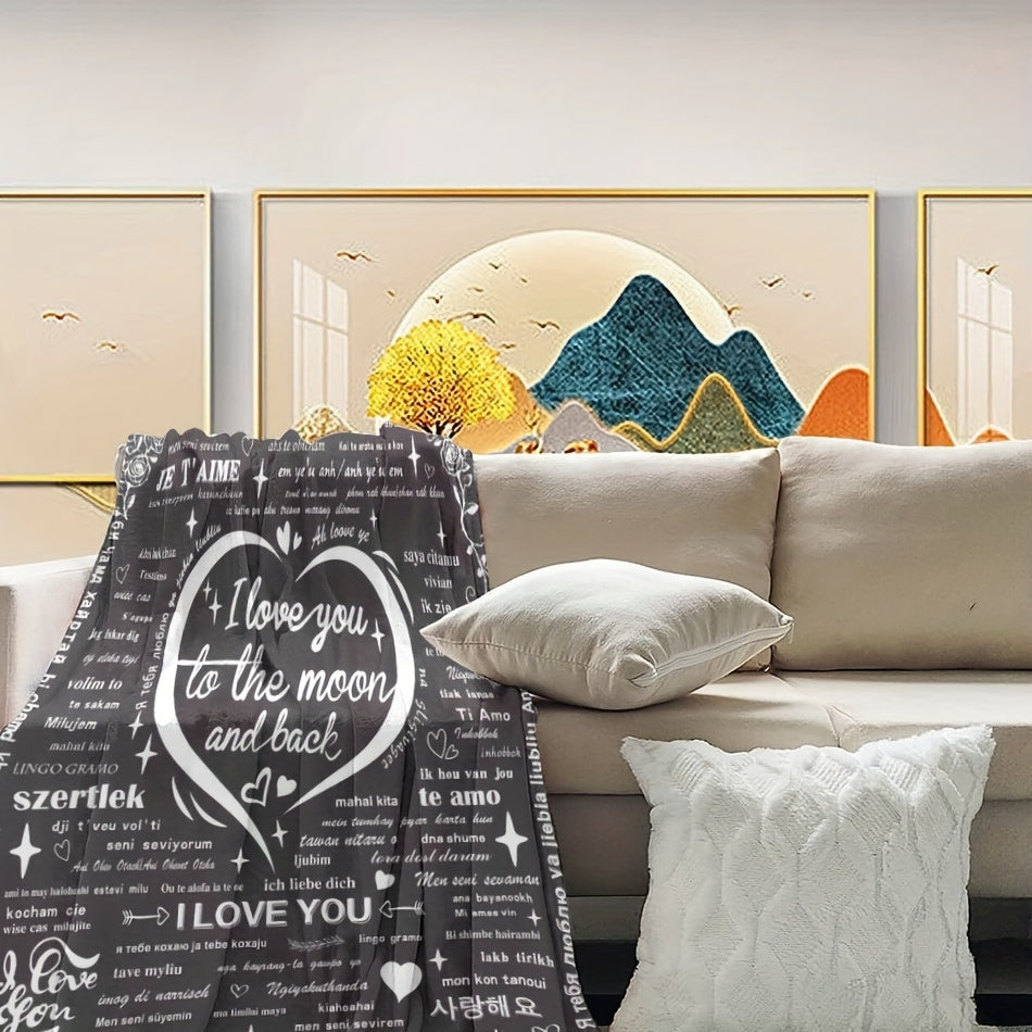 Soft Knitted Polyester Throw Blanket with I Love You to the Moon and Back Design for Cozy Snuggling