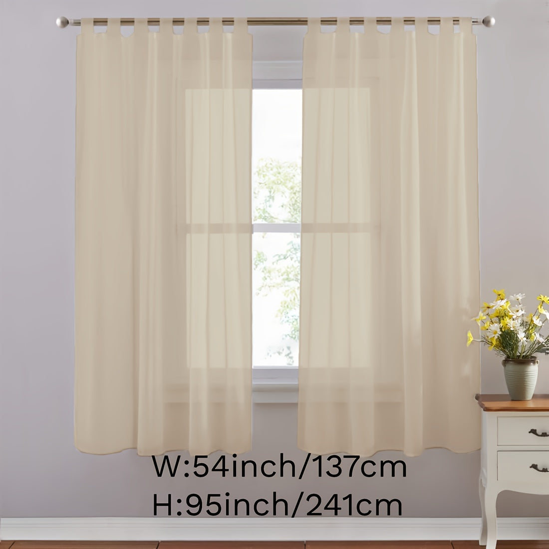 Set of 2 White Sheer Curtains with Tab Tops for Bedroom Living Room Dining Room