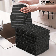 Set of 5 Black Rectangular Cleaning Cloths for Household and Kitchen Use