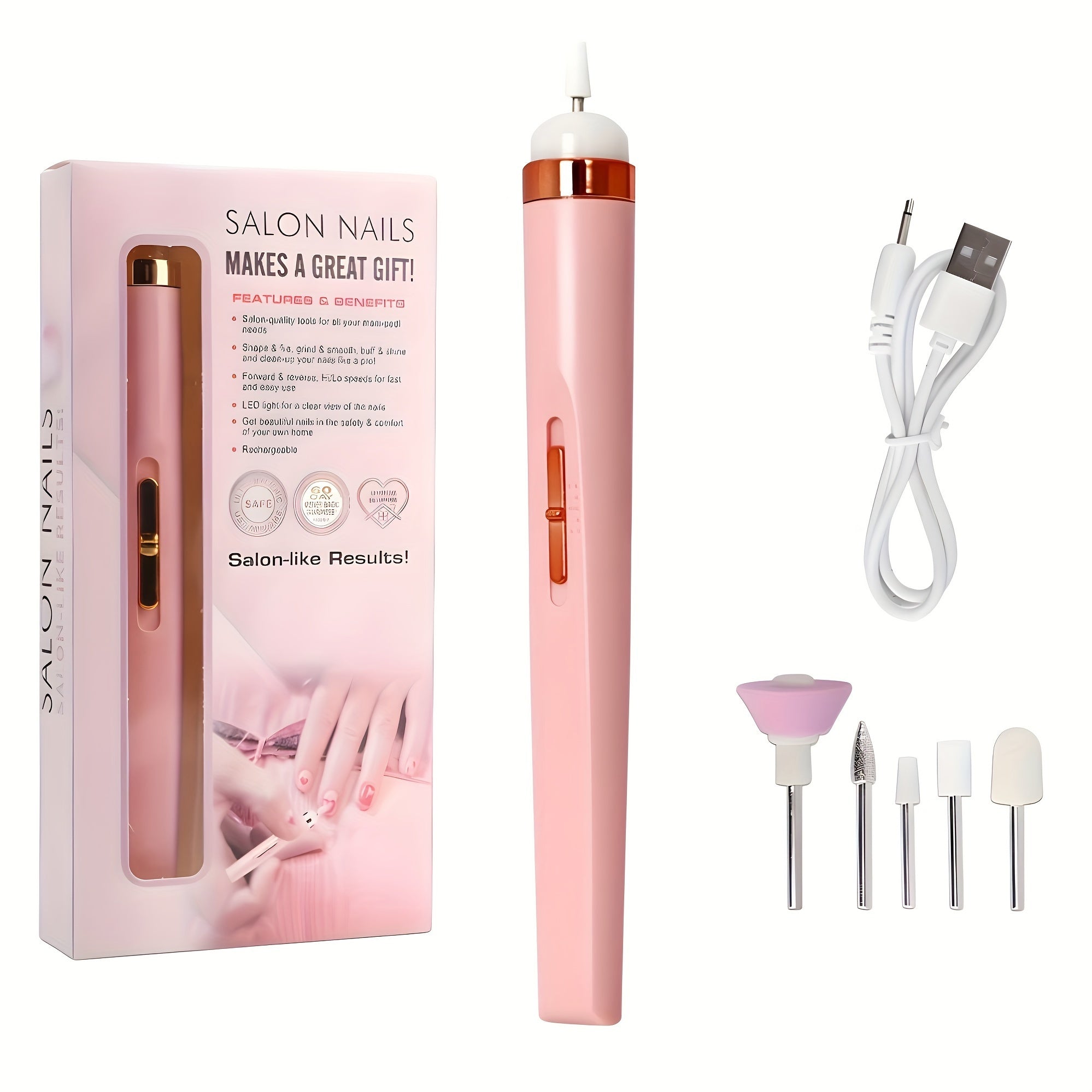 Electric Nail Drill USB Rechargeable Lithium Battery for Manicures and Pedicures
