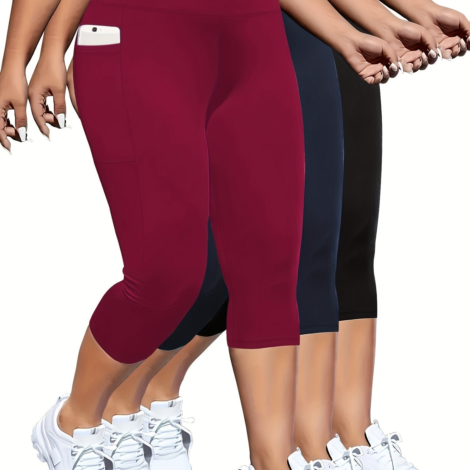 Ayollar uchun paxta materialidan tayyorlangan, katta o'lchamli, yuqori belli, qisqa shimlar, yon cho'ntaklar bilan, yoga va sport uchun