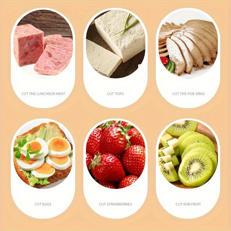 Metall pishloq kesgichi va tuxum kesgichi, mustahkam nylon tutqichi bilan. Pishloq, go'sht, mevalar va sabzavotlarni batareyasiz kesish mumkin.