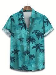 Men's Short Sleeve Casual Shirt with Coconut Tree Print for Summer Beach Holidays and Gifts