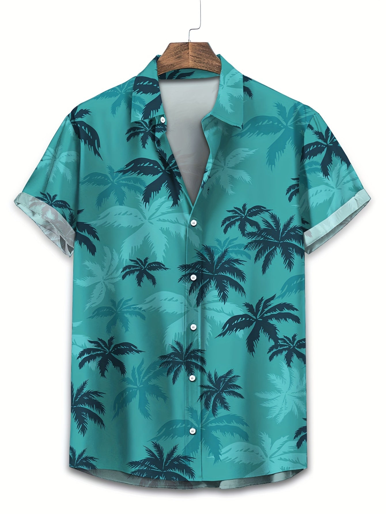 Men's Short Sleeve Casual Shirt with Coconut Tree Print for Summer Beach Holidays and Gifts