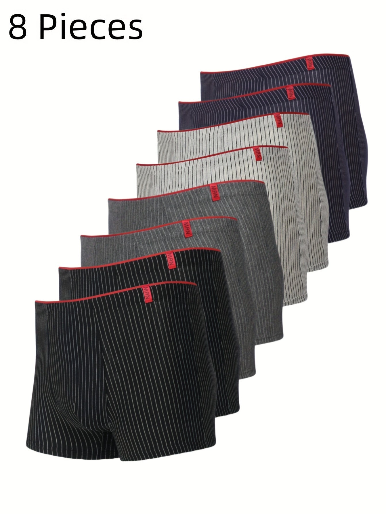 Men's Striped Boxer Briefs Breathable Comfortable Fit Elastic Waistband Pack of 8