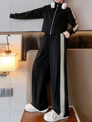 Kids' Knit Two-Piece Set with Jacket and Wide-Leg Pants, Long Sleeve, Spring Fall