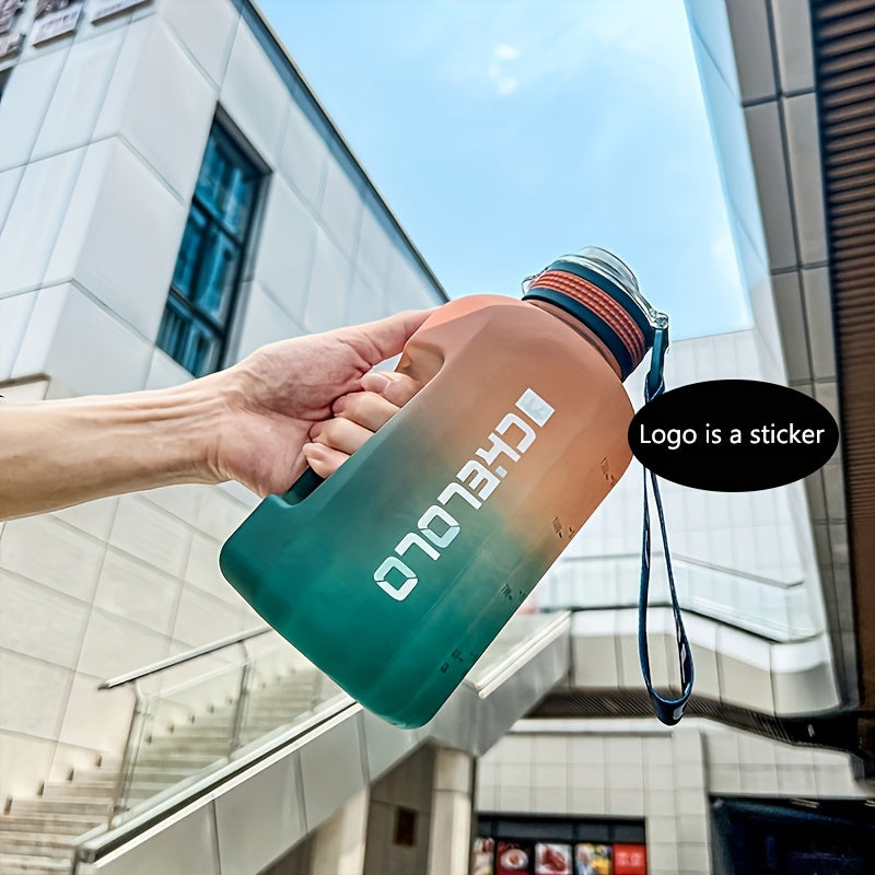 Botella de agua deportiva de plástico con color degradado y acabado esmerilado de 2200ml con asa, gran capacidad